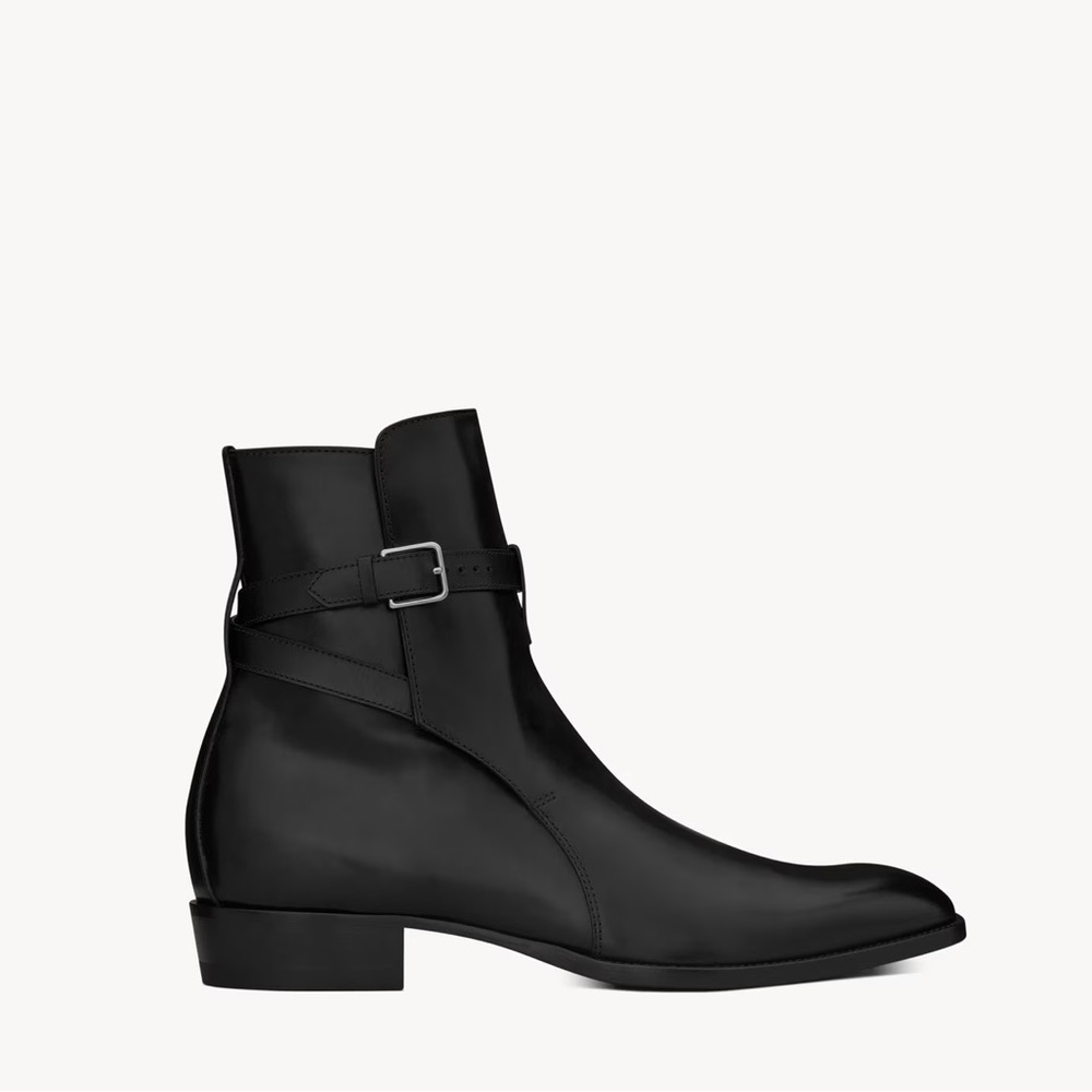 Saint Laurent Wyatt 30 Jodhpur Marrakesh Nero Black Leather Boots with Strap - Picture 3 of 16